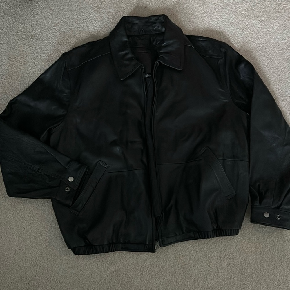 American classics men’s black leather bomber jacket size XL